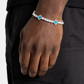 4mm Iced Out Tennis Bracelet With Blue Enamel Four Leaf Clover